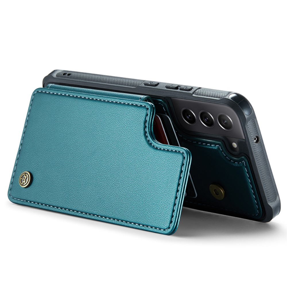Samsung Galaxy S21 FE 5G Leder Hülle mit Kartenfächern im Litchi Look   Kickstand (RFID Schutz) - Grün