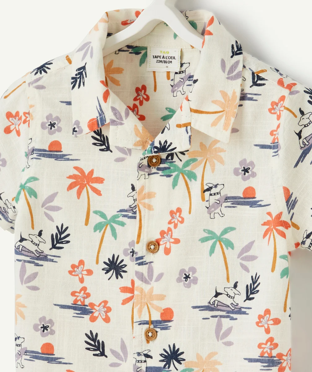 CHEMISE BÉBÉ GARÇON EN COTON BLANCHE IMPRIMÉE TROPICALE