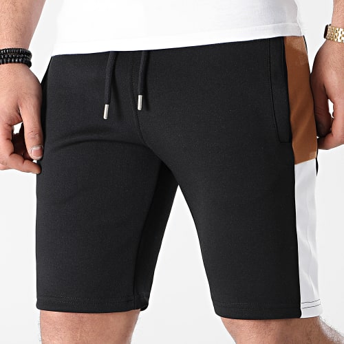 Short Jogging A Bandes Poly 1492 Noir Blanc Camel
