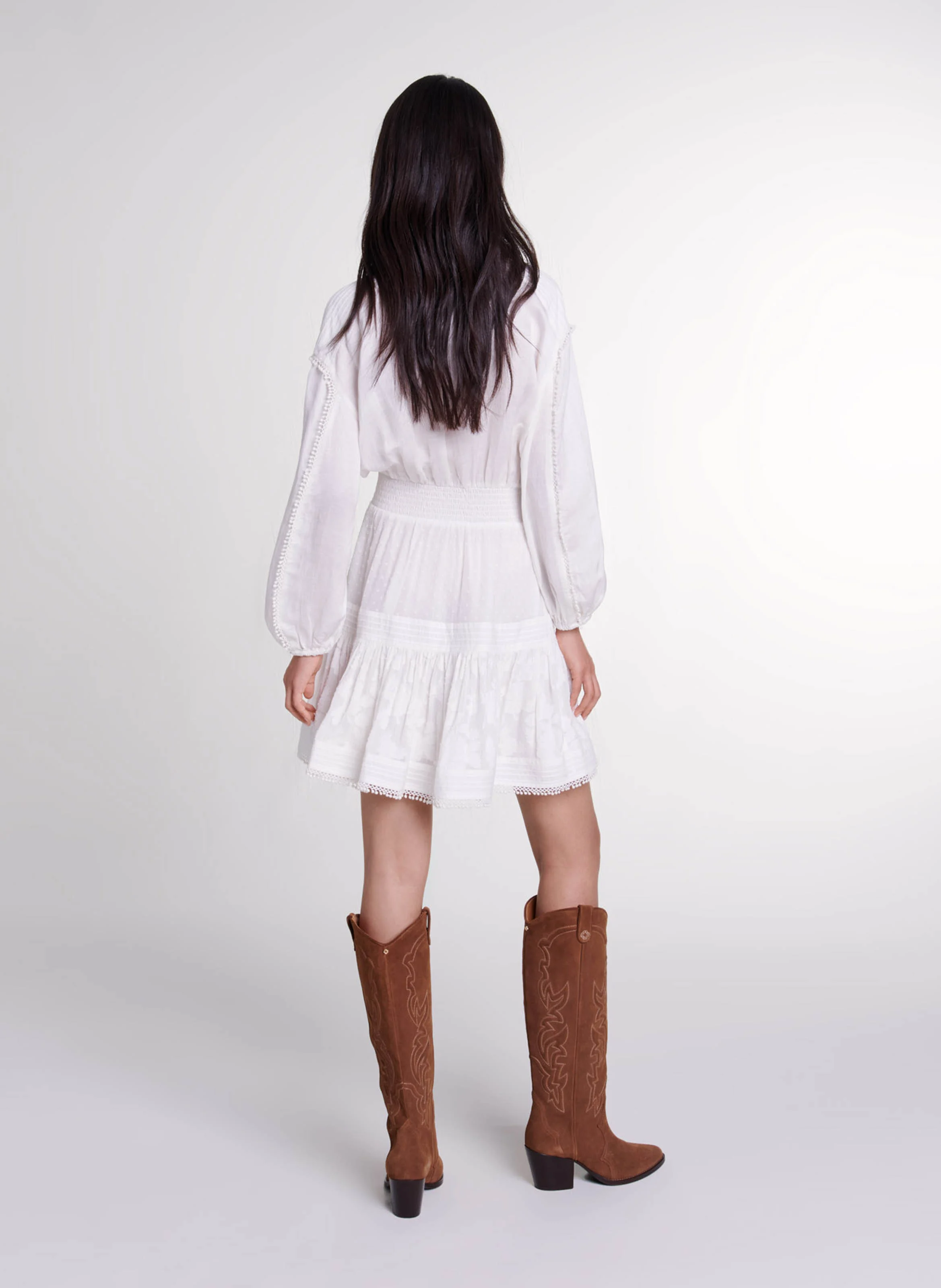 Robe chemise courte en patchwork | Blanc