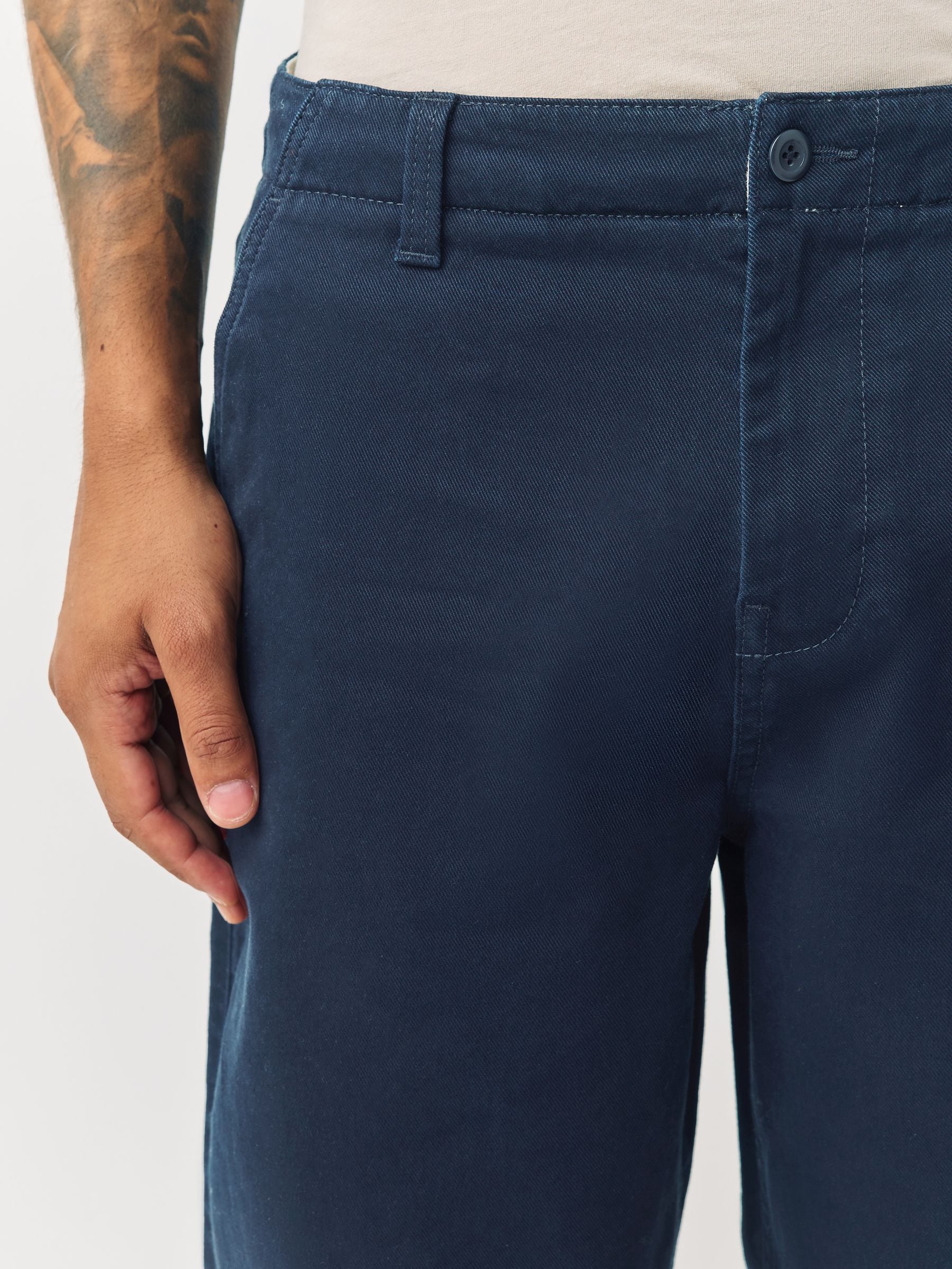 Marineblauw - Barrel Fit - Authentic Cotton Rich Stretch Trousers
