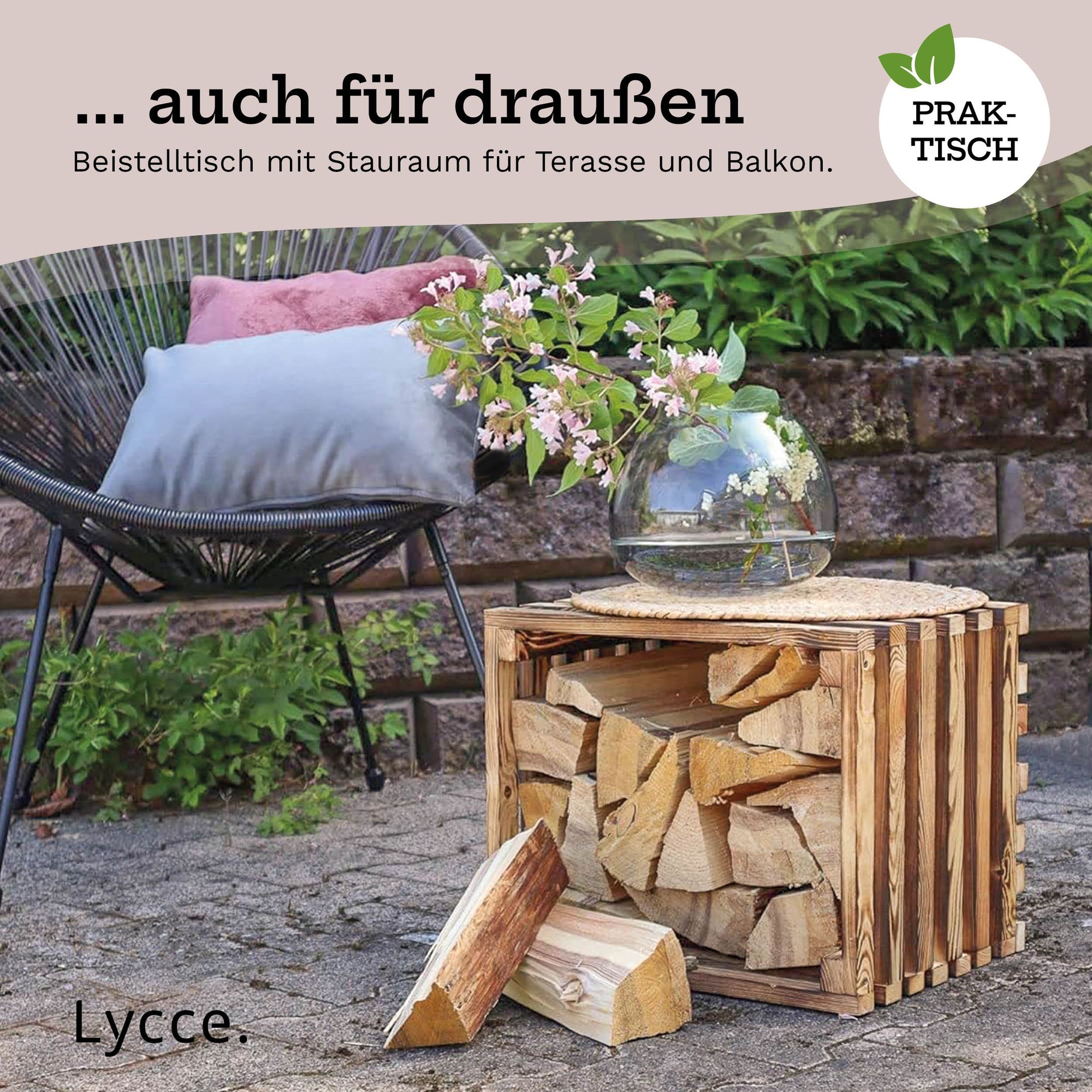 Lycce Sitzhocker mit Stauraum - 30L , Holzkiste aus geflammtem Holz