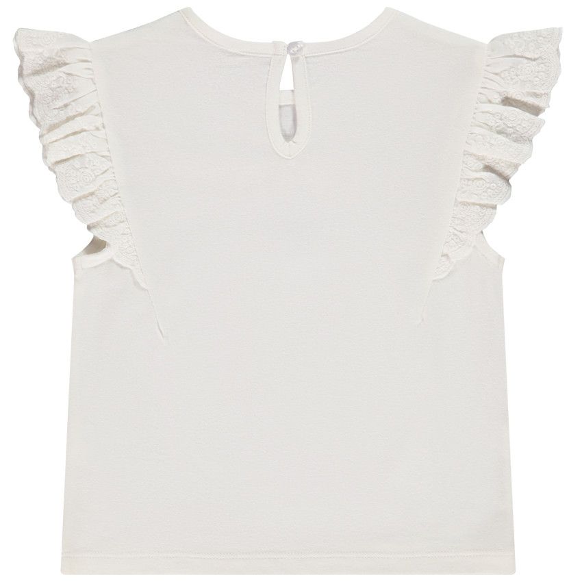T-shirt manches courtes volantées en jersey avec print glitter pour bébé fille - Ecru