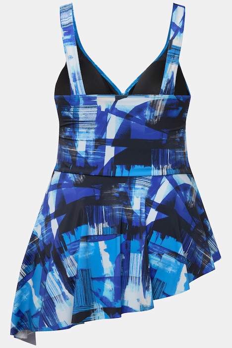 Badekleid, geometrischer Druck, Softcups, Zipfelsaum