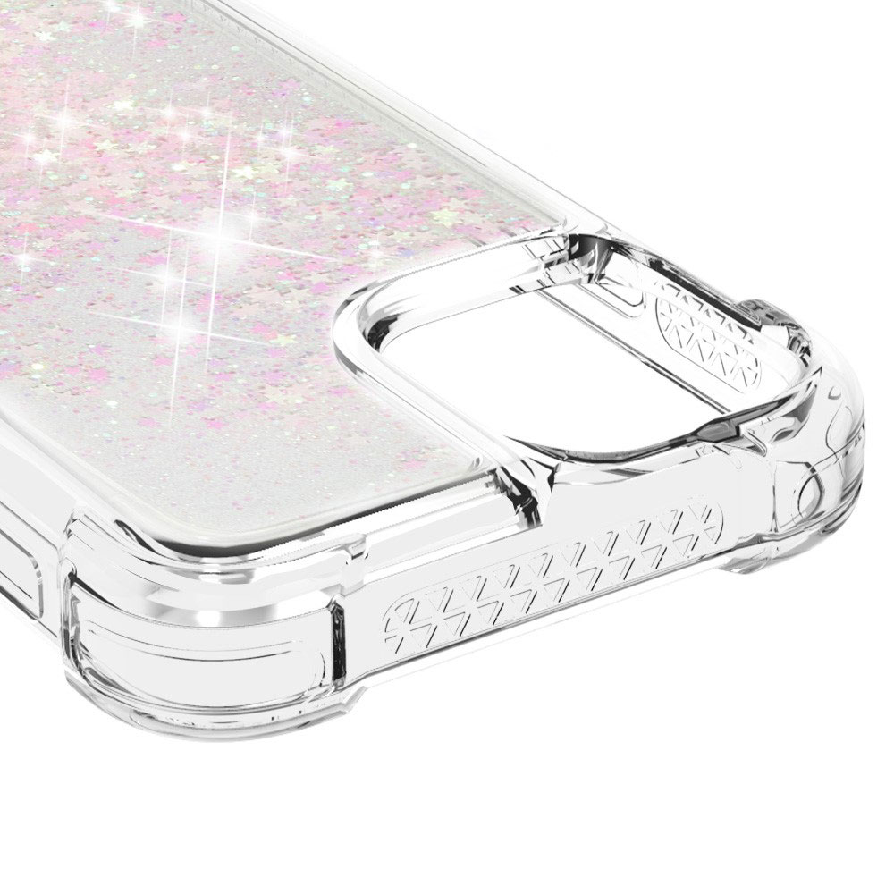 iPhone 13 Hardcase Hülle mit Air Cushion Fallschutz Liquid Case Glitzer Sterne - Rosa / Transparent