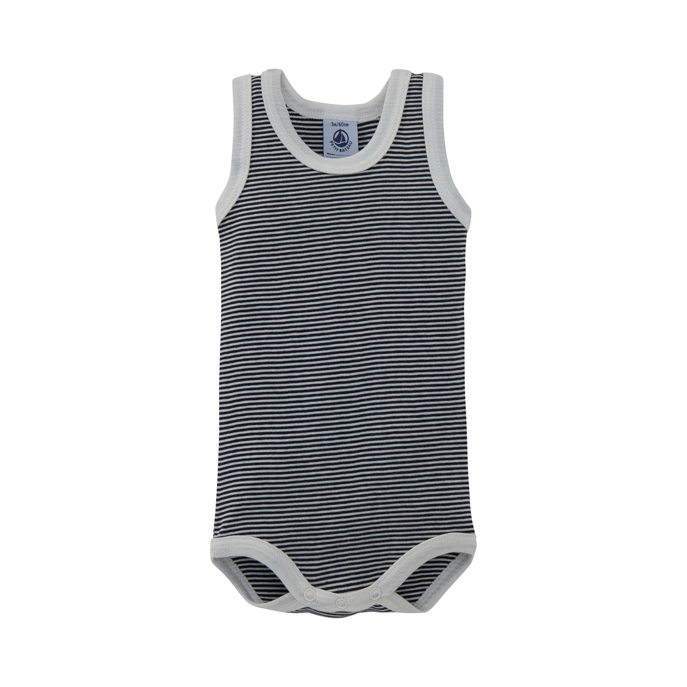Petit Bateau 3er-Pack Bodys ohne Arm Uni Ringel Streifen