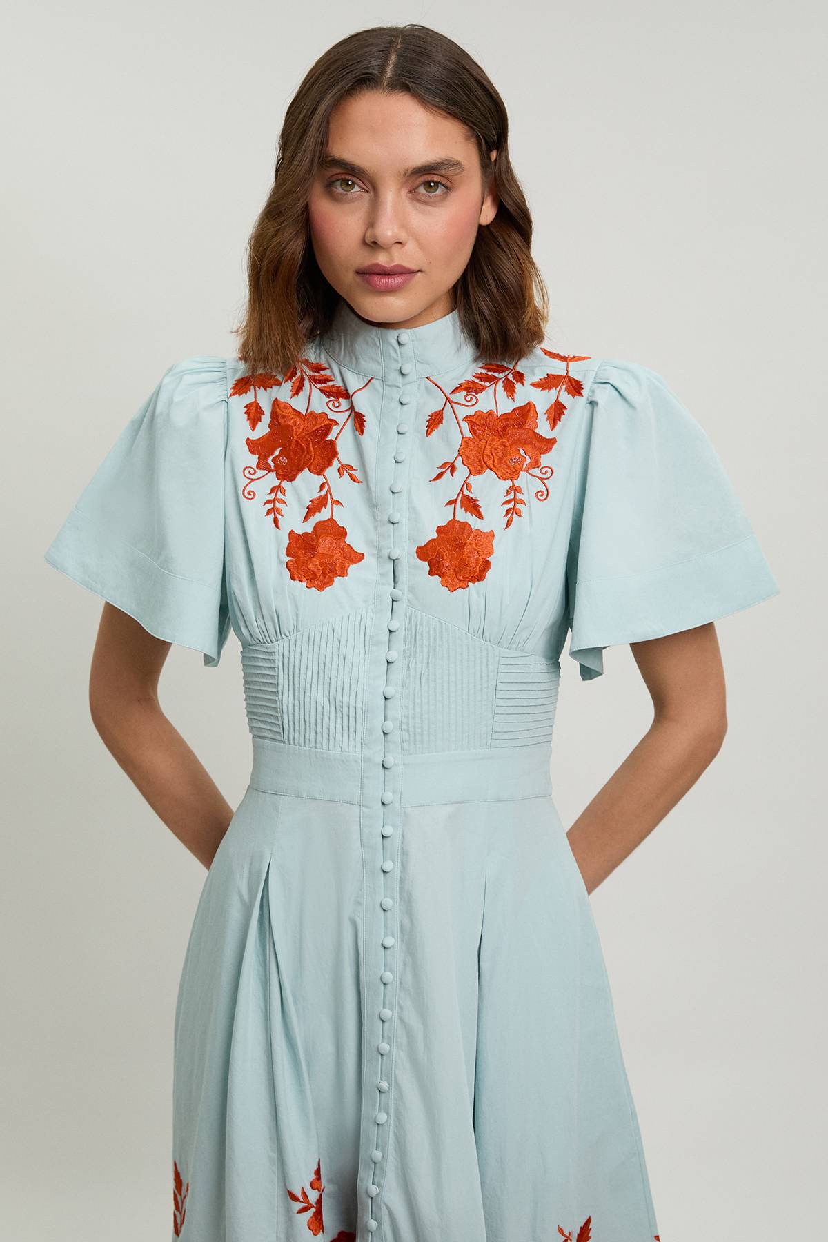 KarenMillen Robe Chemise À Taille Froncée Et Détails Brodés