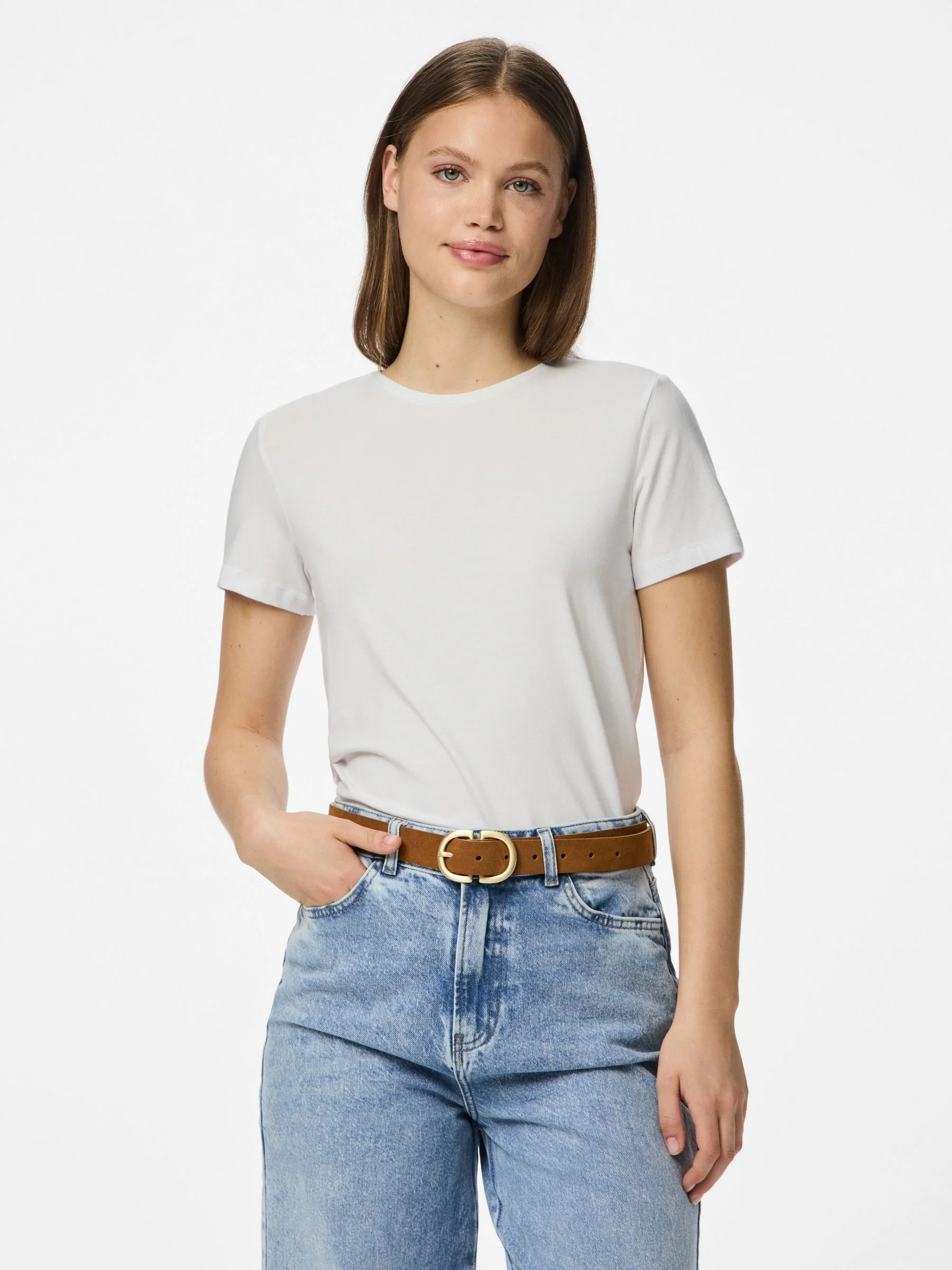 Bruin - PIECES suède riem met gesp