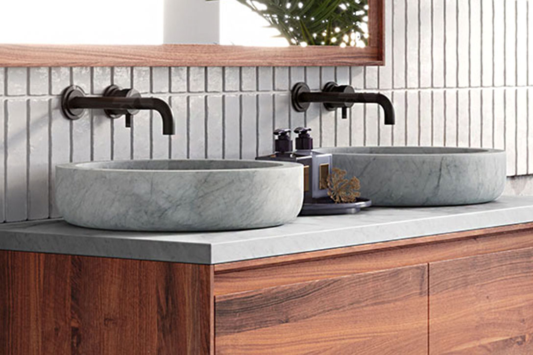 Forzalaqua Verona badmeubel 120cm pure walnut met wastafelblad en 2 waskommen carrara