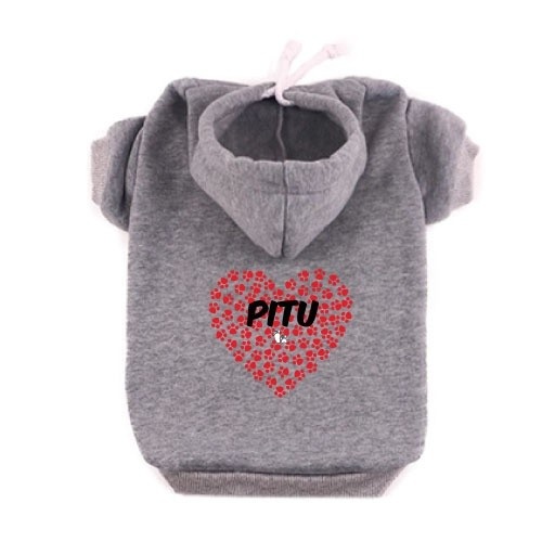 Moletom em formato de coração para cachorros, estampa de patas, cinza