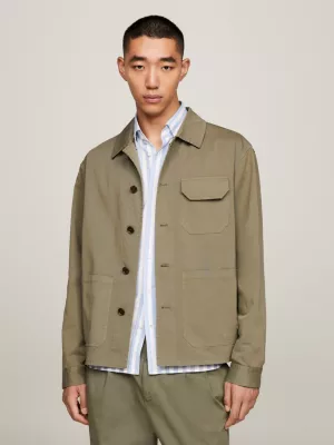 Sobretudo militar slim fit em sarja tingida em peça