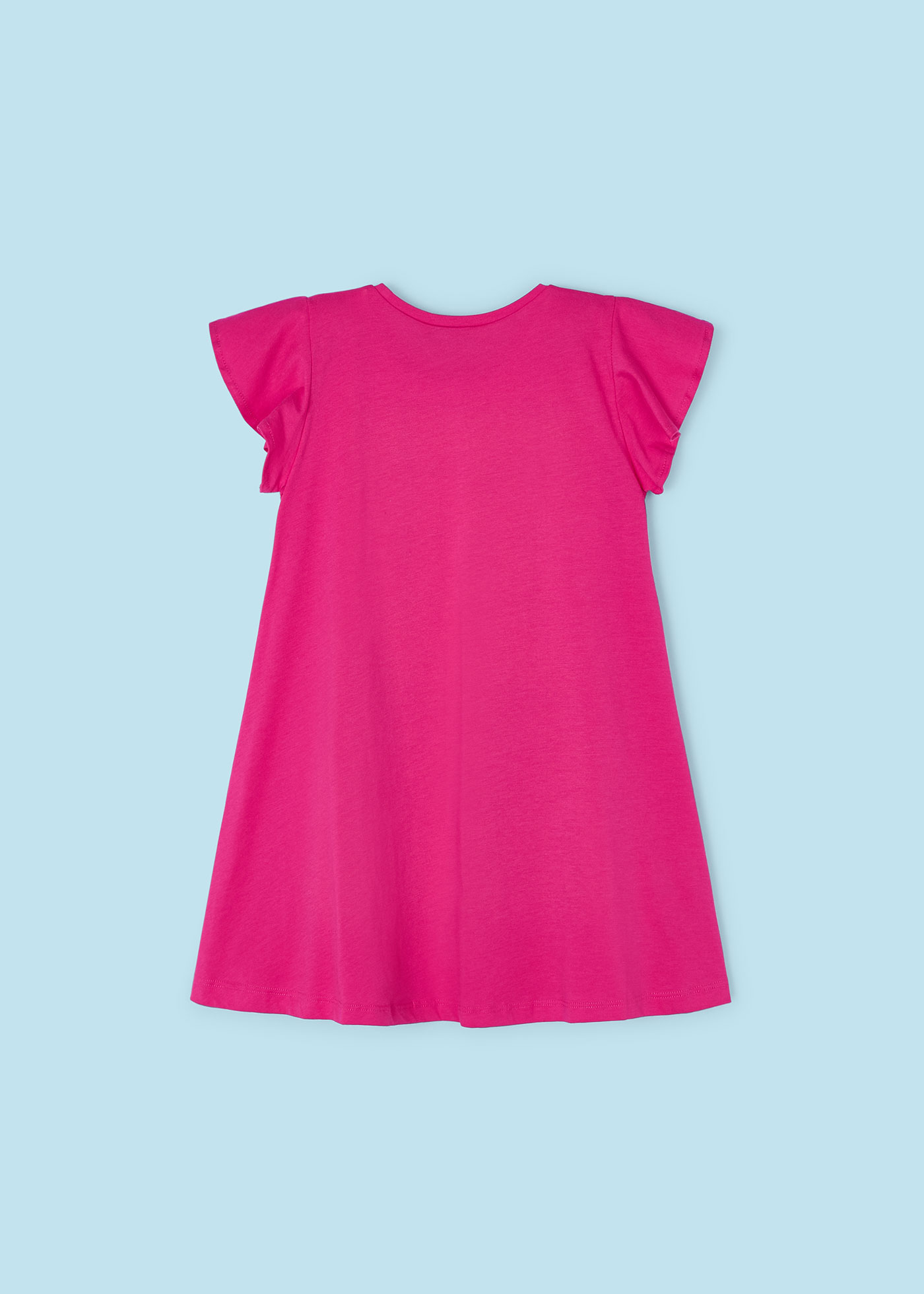 Vestido estampado fúcsia com bolsa para meninas