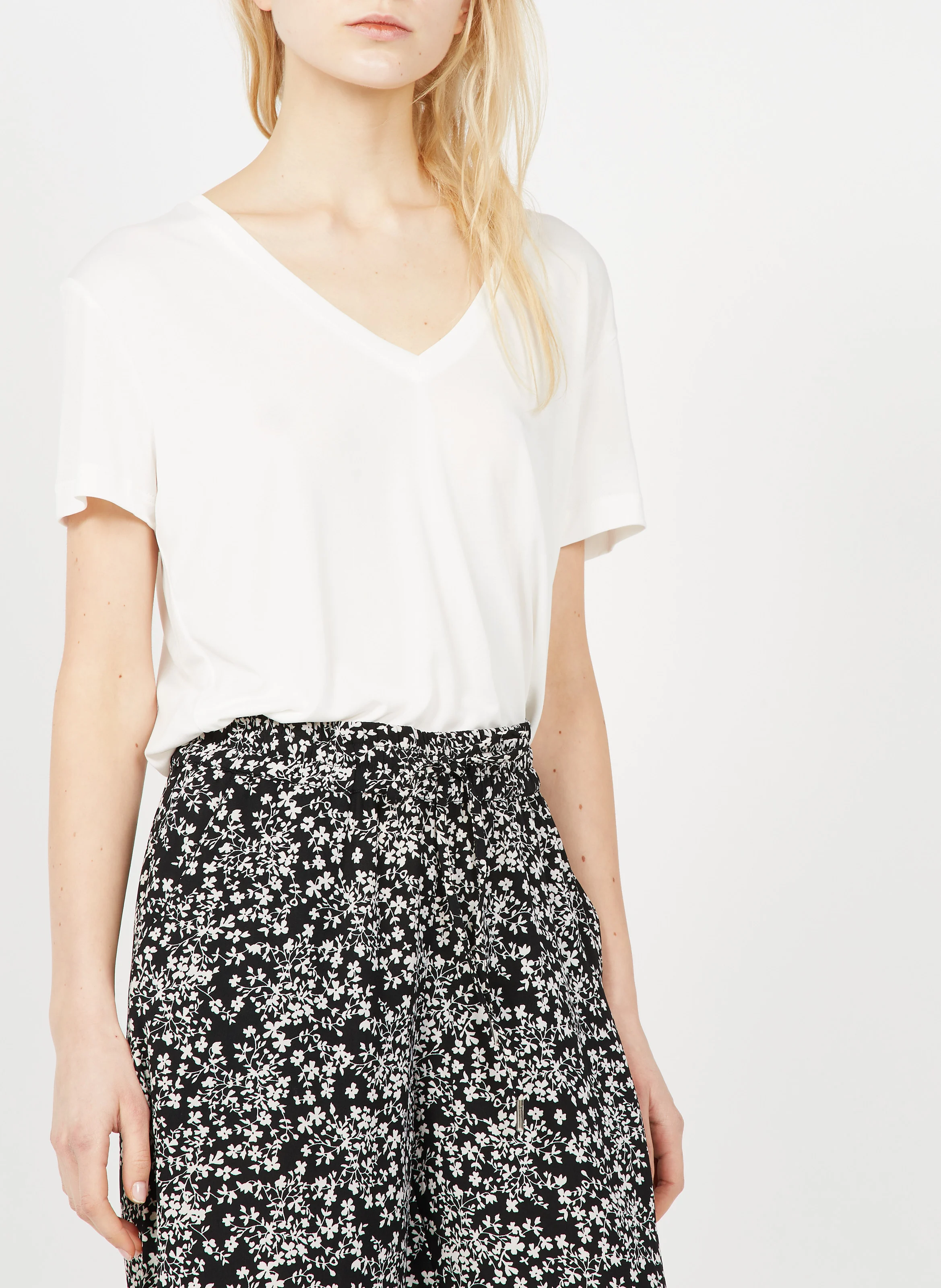 Tee-shirt col V fluide | Blanc