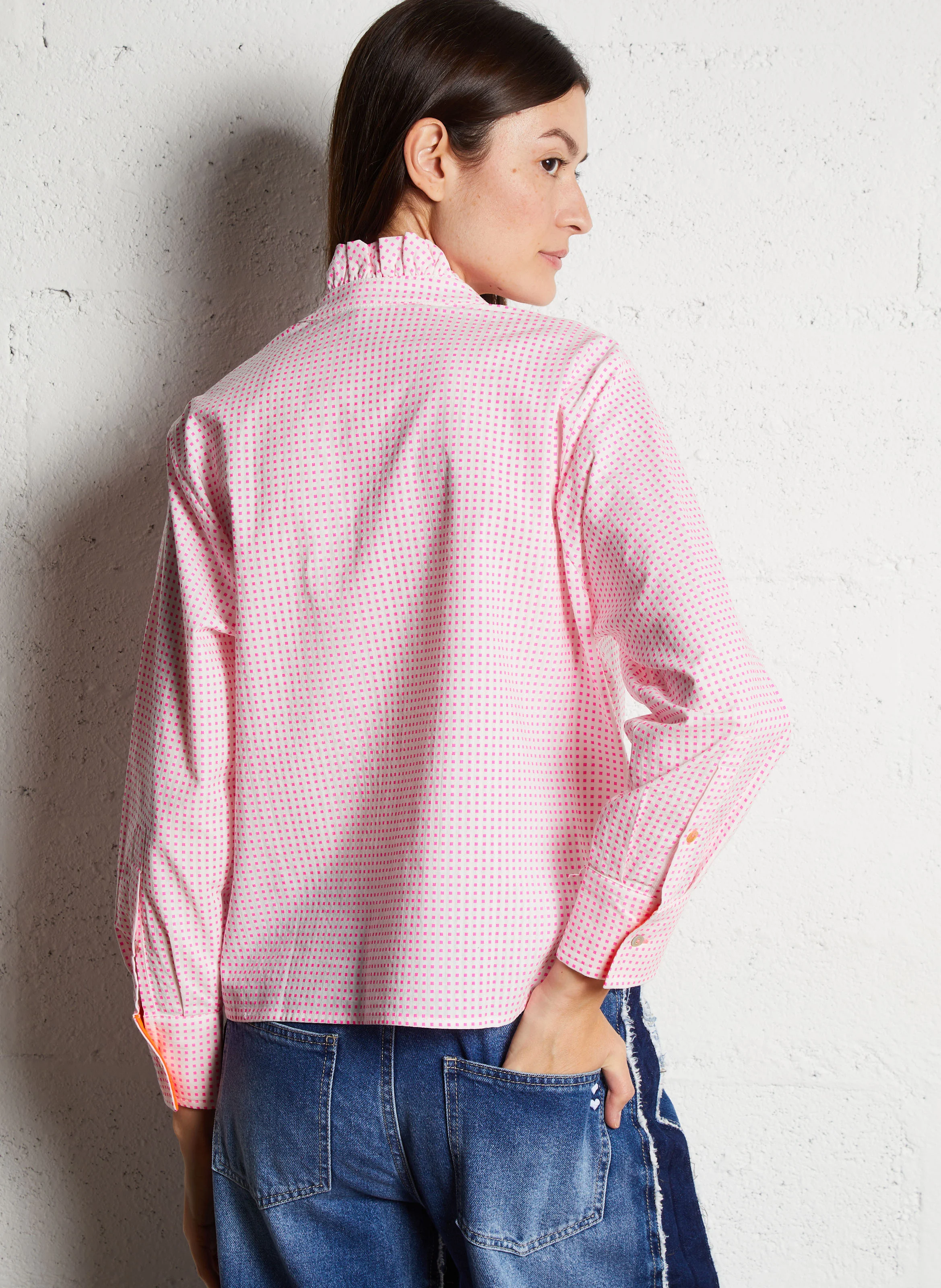 PEPSI - Chemise droite à carreaux en coton| Rose