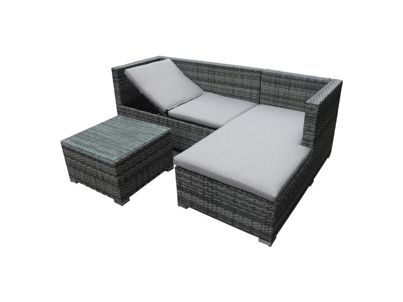 COCON Loungeset Brissago, Grau, 4 Sitzplätze Zwei Sofas und ein Tisch mit Glasplatte für Garten, Terrasse oder Sitzecke