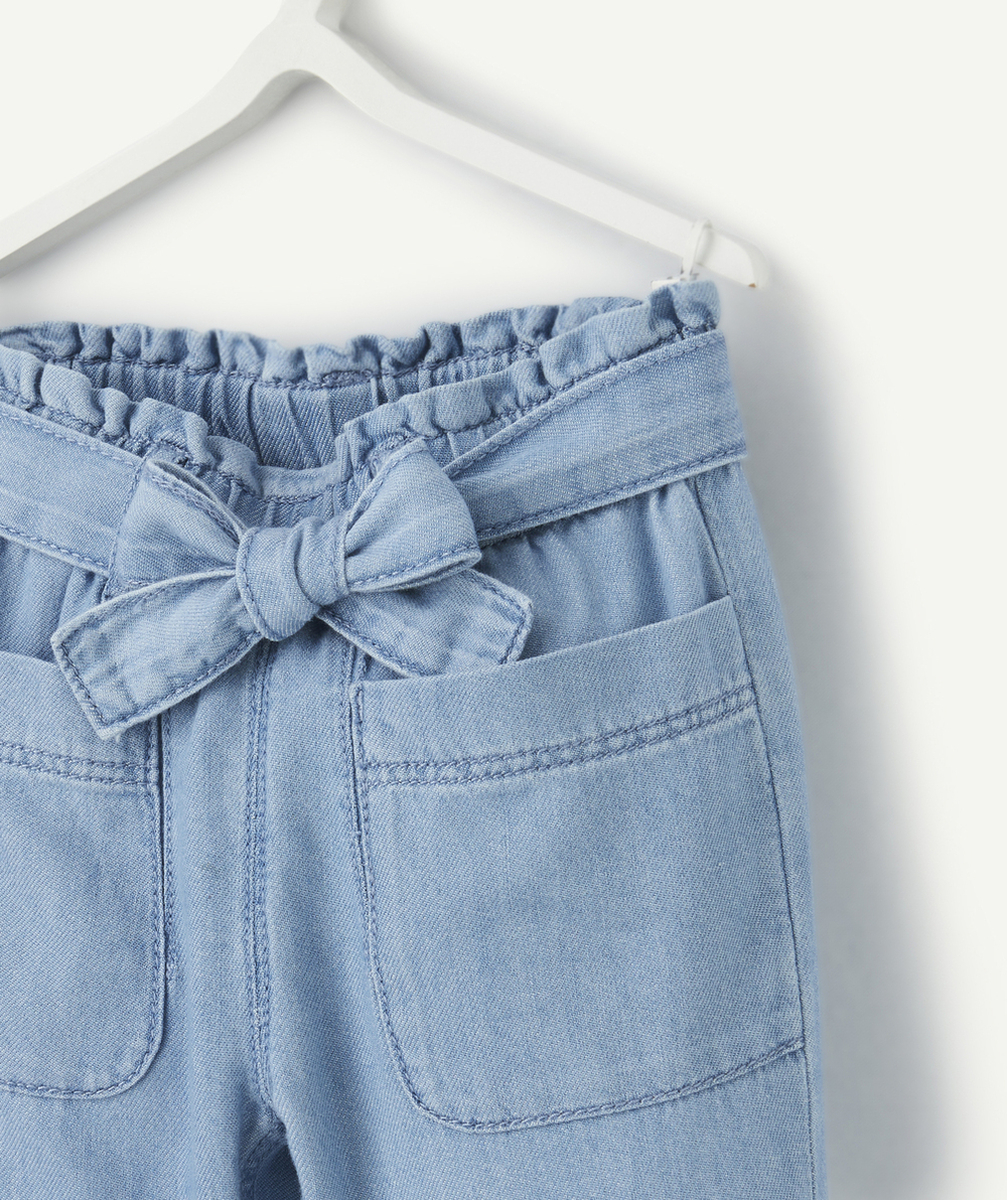 pantalon droit bébé fille en denim bleu low impact avec ceinture