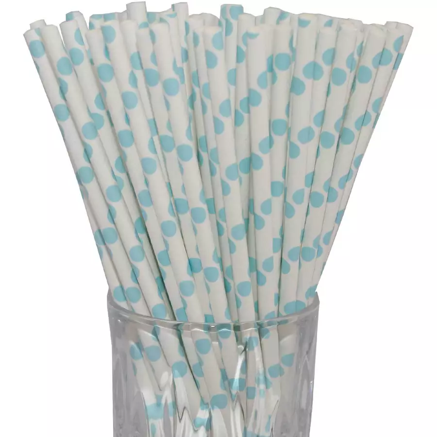 Luxentu Papier-Trinkhalme gepunktet 20 cm 100er Set hellblau