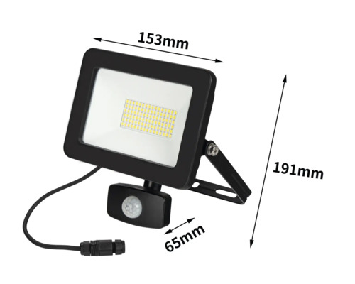 LED-sensorwandlamp IP44 30W 4950 lm 4000 K neutraal wit, netsnoer 3G1,0 mm² H05RN-F 0,3 m + snelsluiting, afmetingen (B x D x H): 153 x 65 x 191 mm