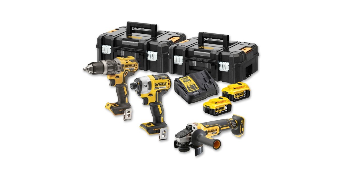DEWALTDCK384P2T Borstelloze Accu Combiset 18V gereedschapsset  (Geel/zwart, 2x T STAK Box II en 2x Li-ion accu (5,0 Ah) inbegrepen)