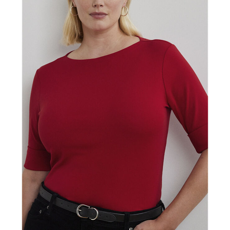 Lauren Ralph Lauren RFND STRTCH 1X1 RIB-ELB SLV BT NK T Festive red