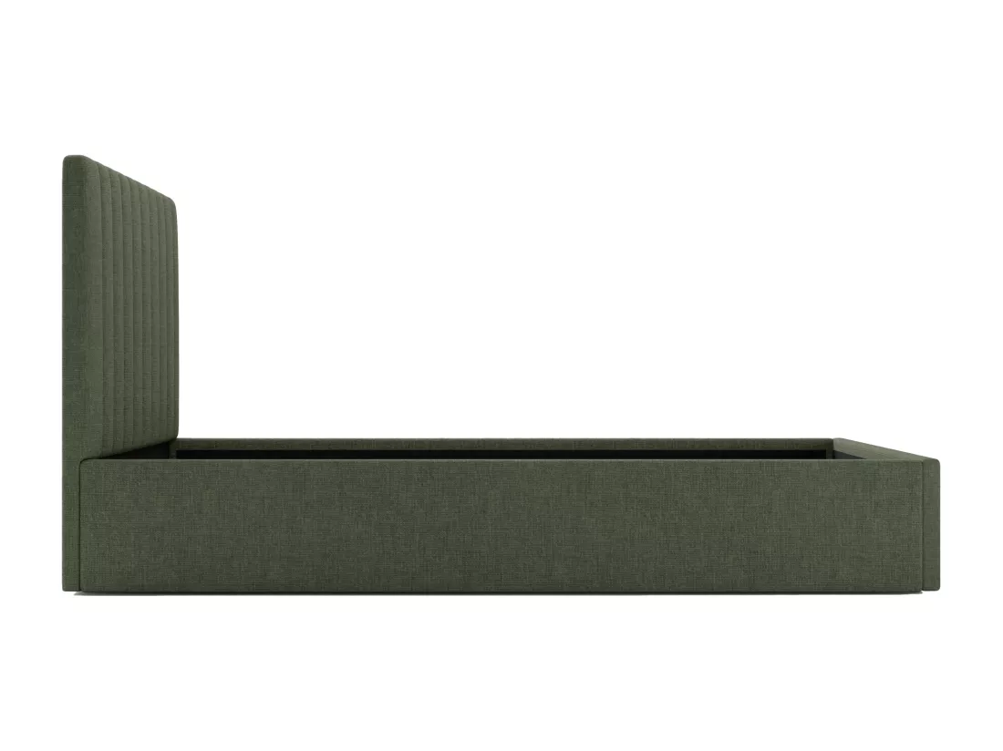 Lit coffre 90 x 190 cm avec tête de lit coutures verticales - Tissu - Kaki - SARAH