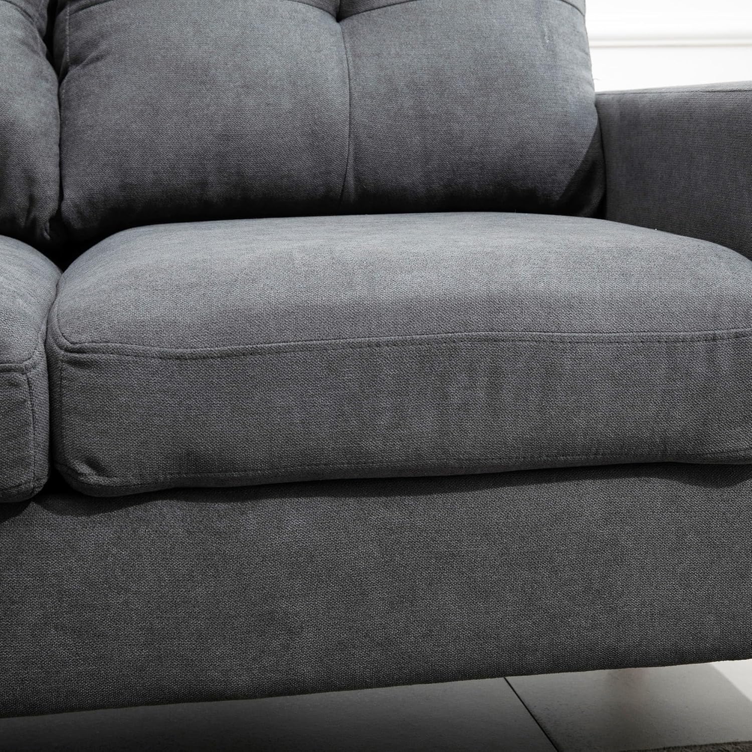 HOMCOM Ecksofa L-Form Sofa mit 3 Kissen, Eckcouch mit Knopfheftung, Leinenoptik, Veränderbare Chaiselounge Couch Wohnlandschaft für Wohnzimmer, Schlafzimmer 193 x 136 x 85 cm Dunkelgrau
