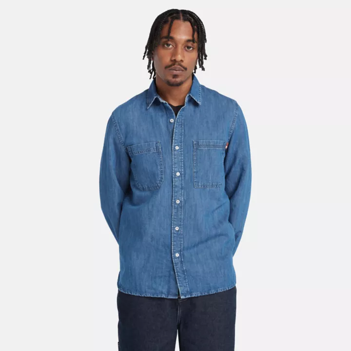Chemise en denim de coton et de chanvre Windham pour homme en bleu