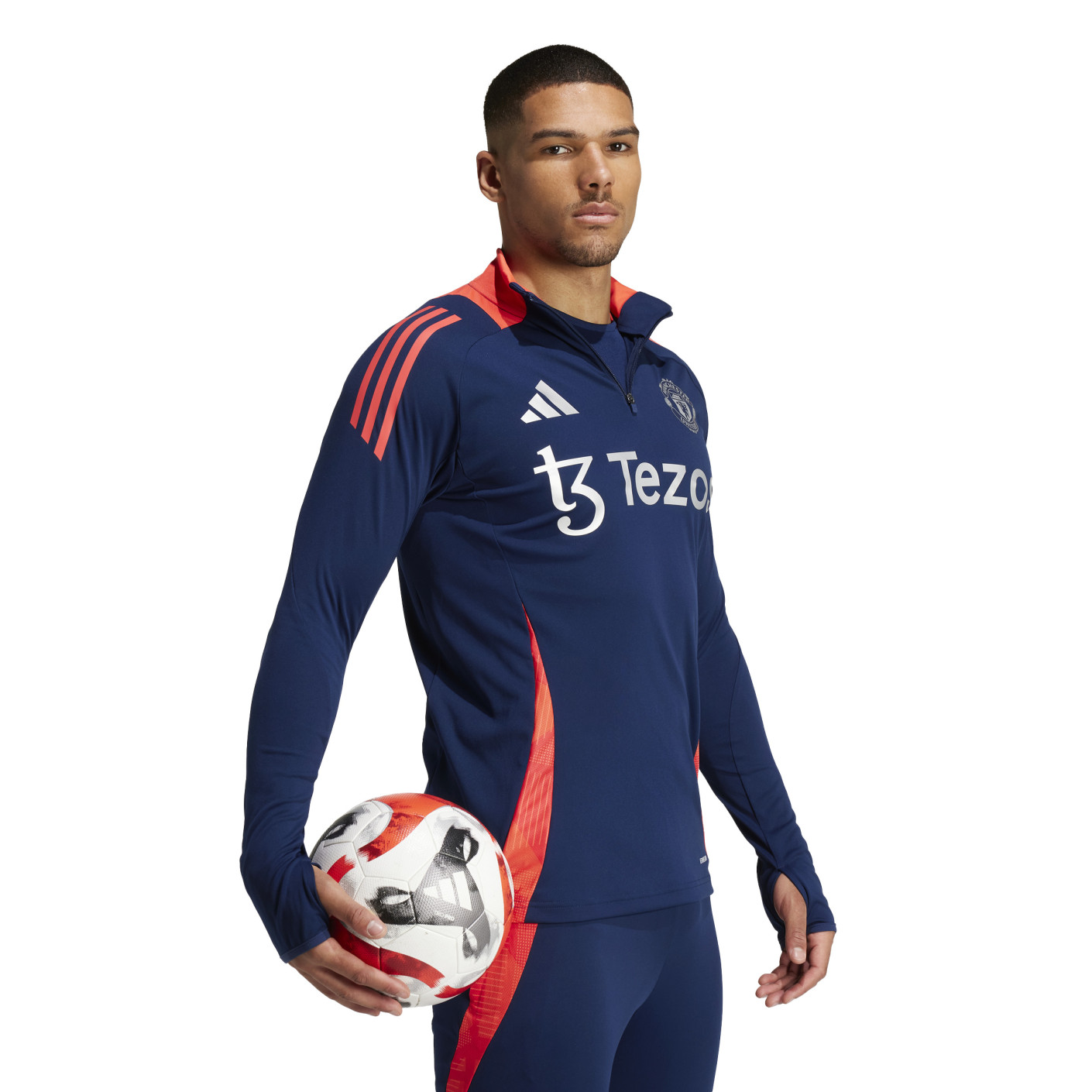 Adidas Manchester United Trainingstrui 1/4-Zip 2024-2025 Donkerblauw Rood Zilver