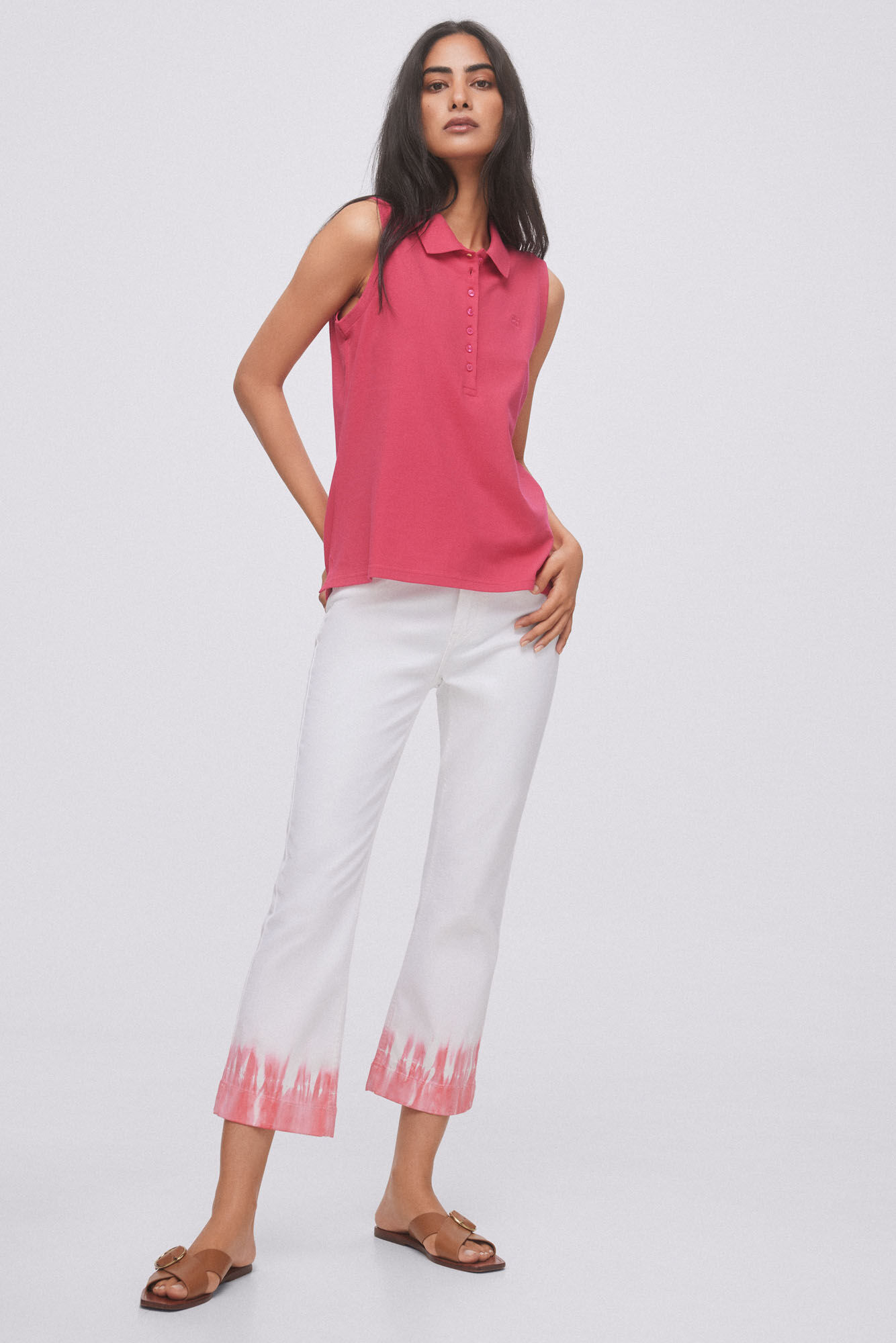 Camisa polo lisa sem mangas - Rosa