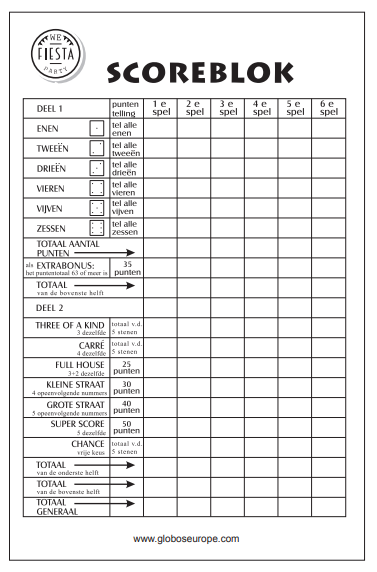 Yahtzee Scoreblok 14,5cm 250 pagina's