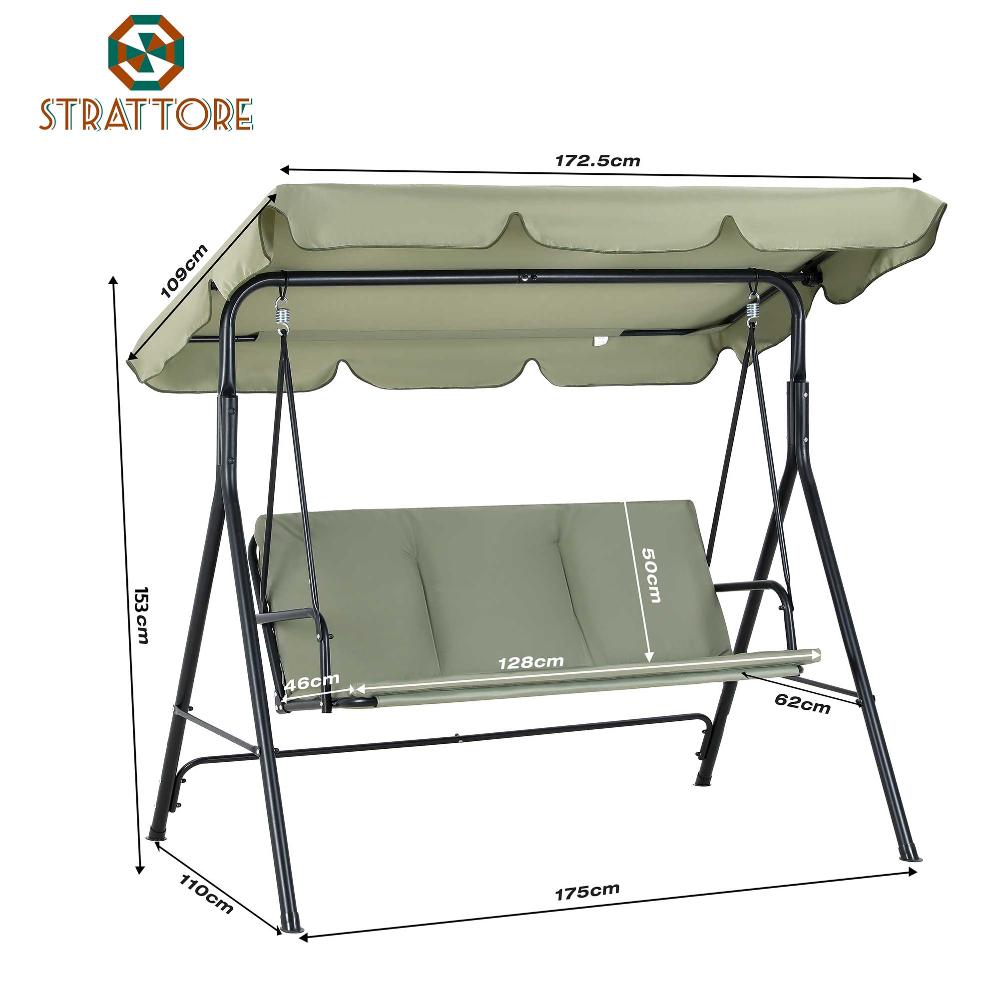 Strattore Hollywoodschaukel Gartenschaukel / Gartenliege 175 x 110 x 153 cm - Grün