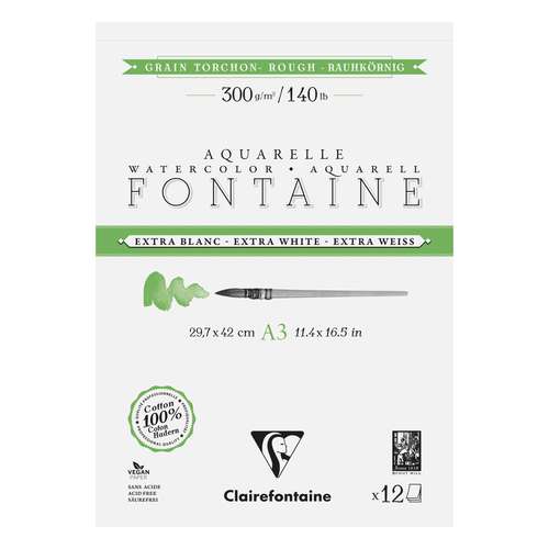 Clairefontaine FONTAINE Aquarellblock Extraweiß, Torchon