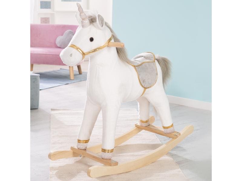 roba Schaukeltier Einhorn Gold/Grau/Weiss Schaukeleinhorn mit gepolstertem Sattel und Zaumzeug