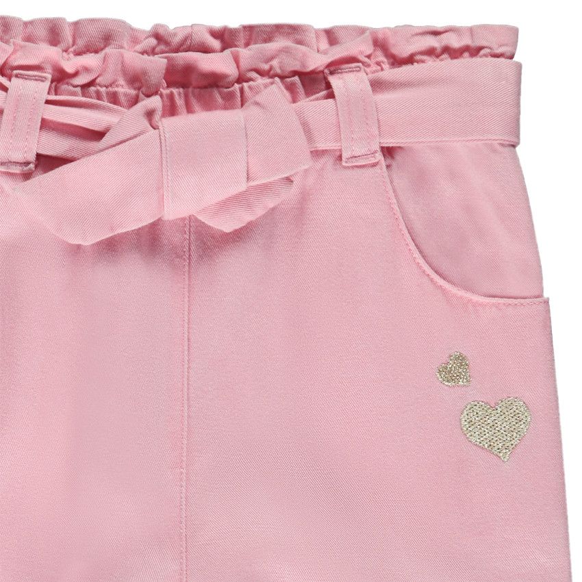 Pantalon en toile fantaisie avec broderies coeurs pour bébé fille - Multicolore