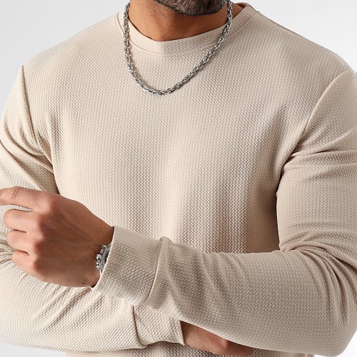 Ensemble Sweat Crewneck Et Pantalon Waffle 0658 Beige Clair