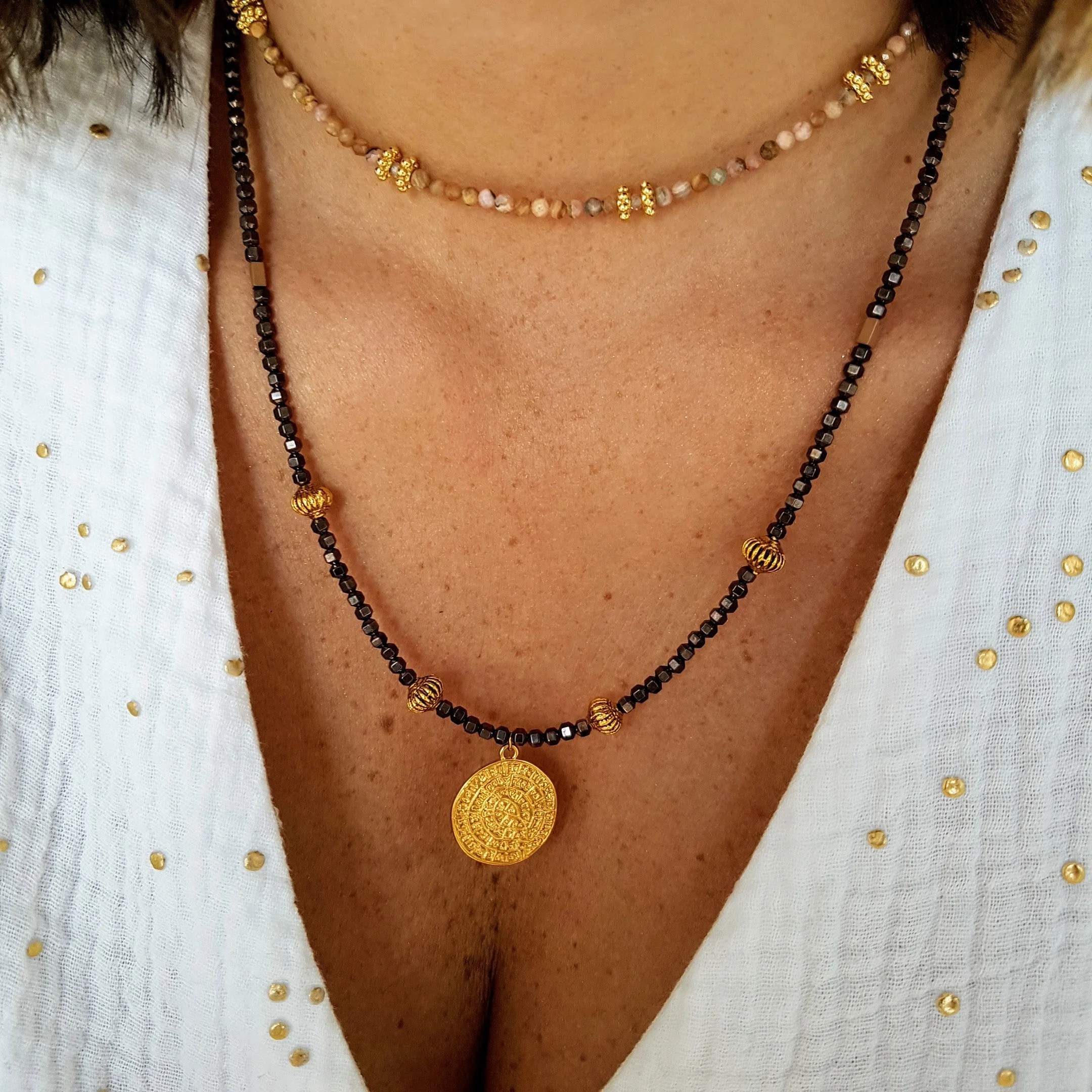 PAOLA - Collier rhodochrosite | Bleu