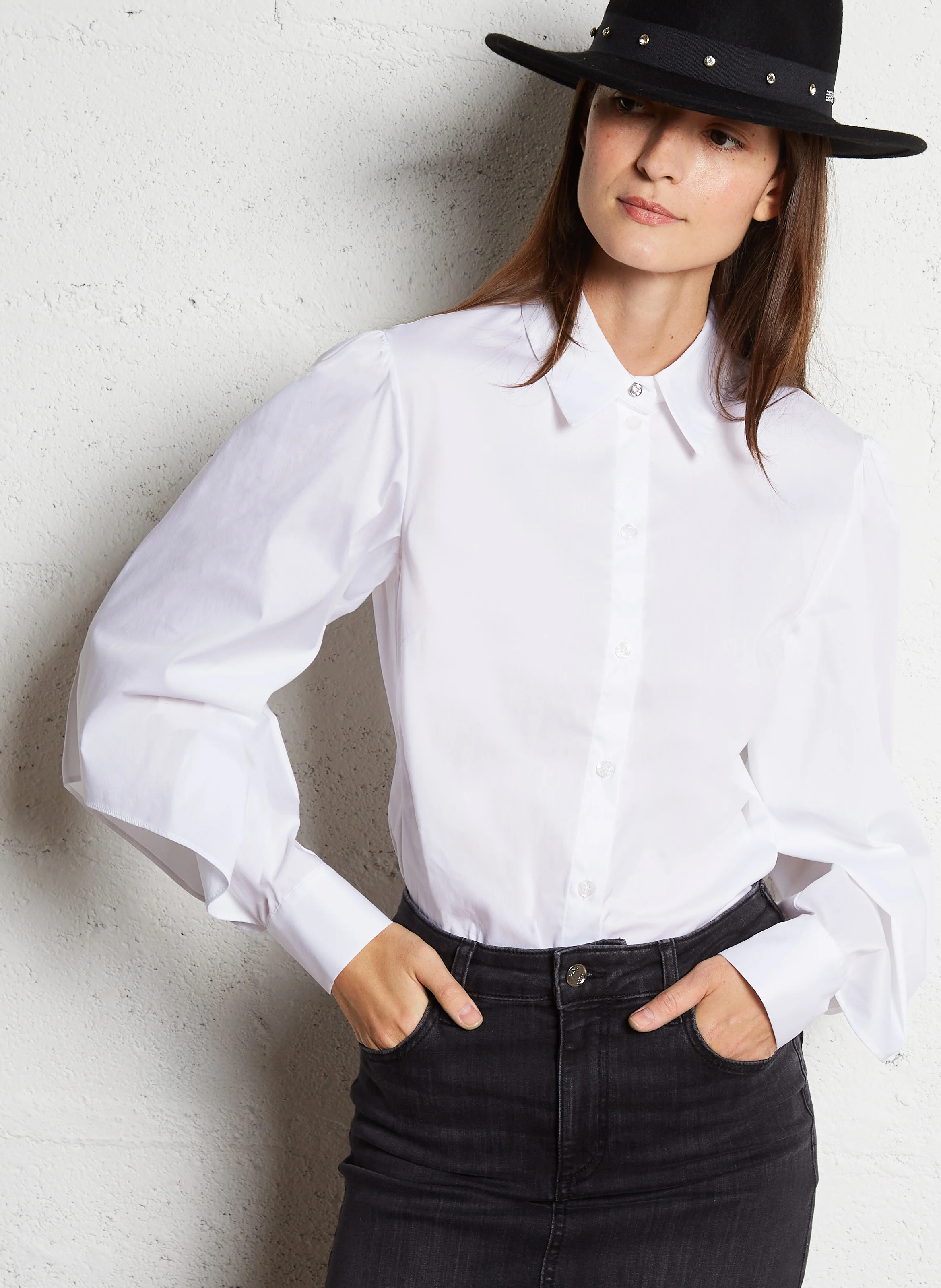 Chemise à découpes en coton mélangé | Blanc