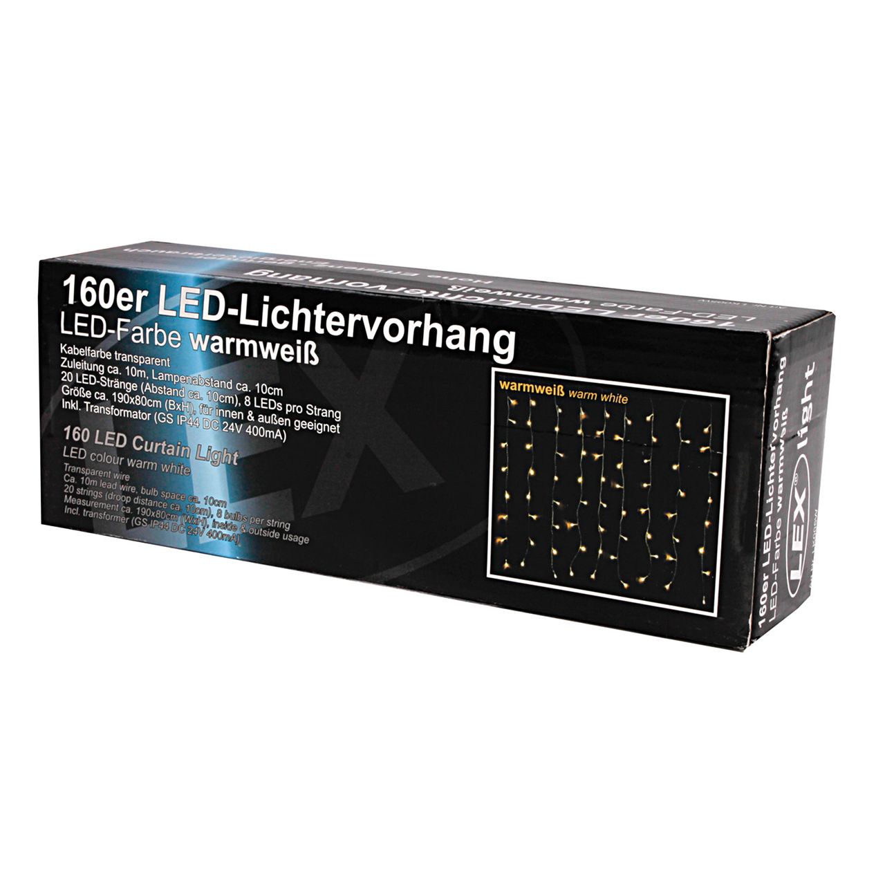 LEX 160er LED Lichtervorhang für Innen- und Außen, Warmweiß, IP44, 1,9m
