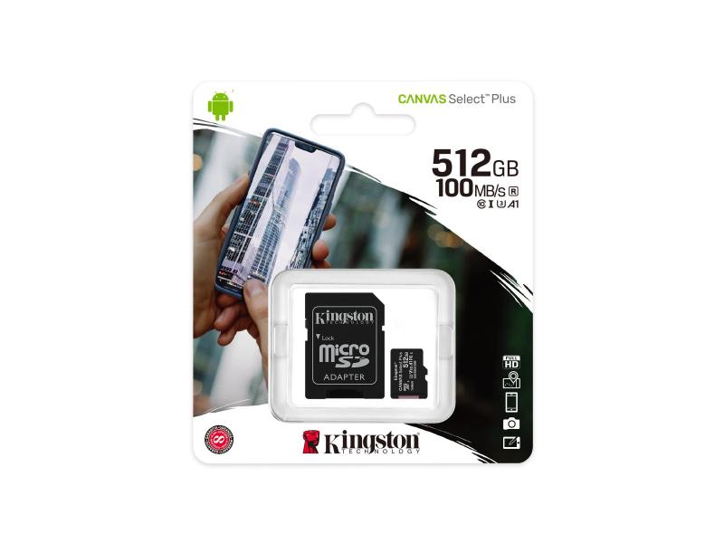 Kingston microSDXC-Karte Canvas Select Plus 512 GB SD-Karte, Class 10 U3 UHS-I V30, 512 GB
