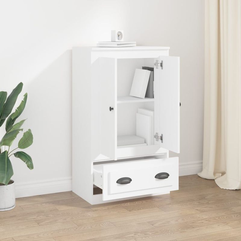 Hoge Kast - Wit - Bewerkt Hout - Scandinavisch Ontwerp