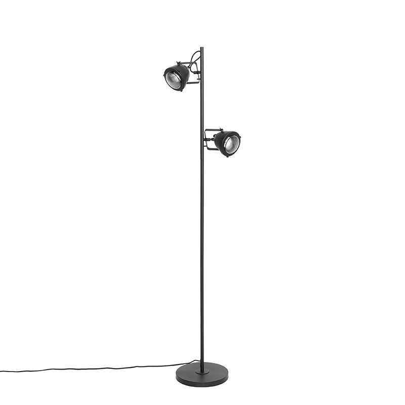 Industriële vloerlamp zwart 2-lichts - Emado