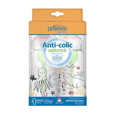 Dr. Brown's WideNeck Options+ Tåteflasker Ocean 270 ml 2-Pack, Hvit