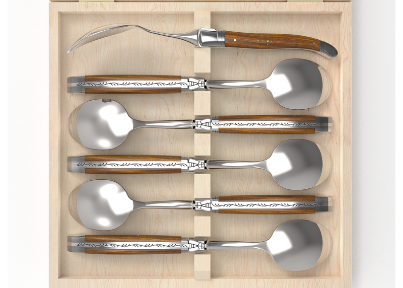 Service de 6 grandes cuillères Laguiole avec un manche en bois de gaïac et mitres en acier inoxydable