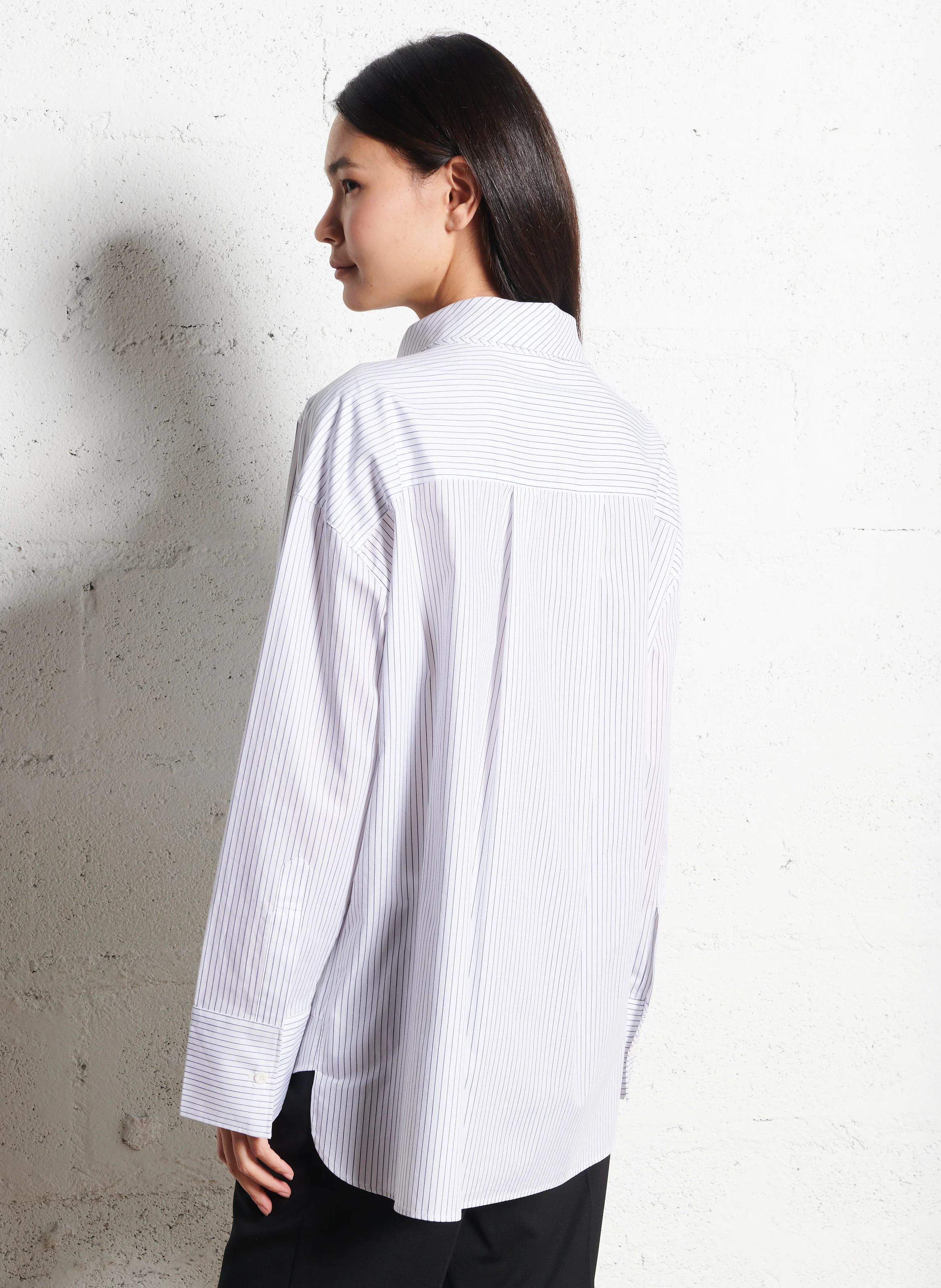 FINLAY - Chemise oversize col asymétrique rayée en coton| Noir