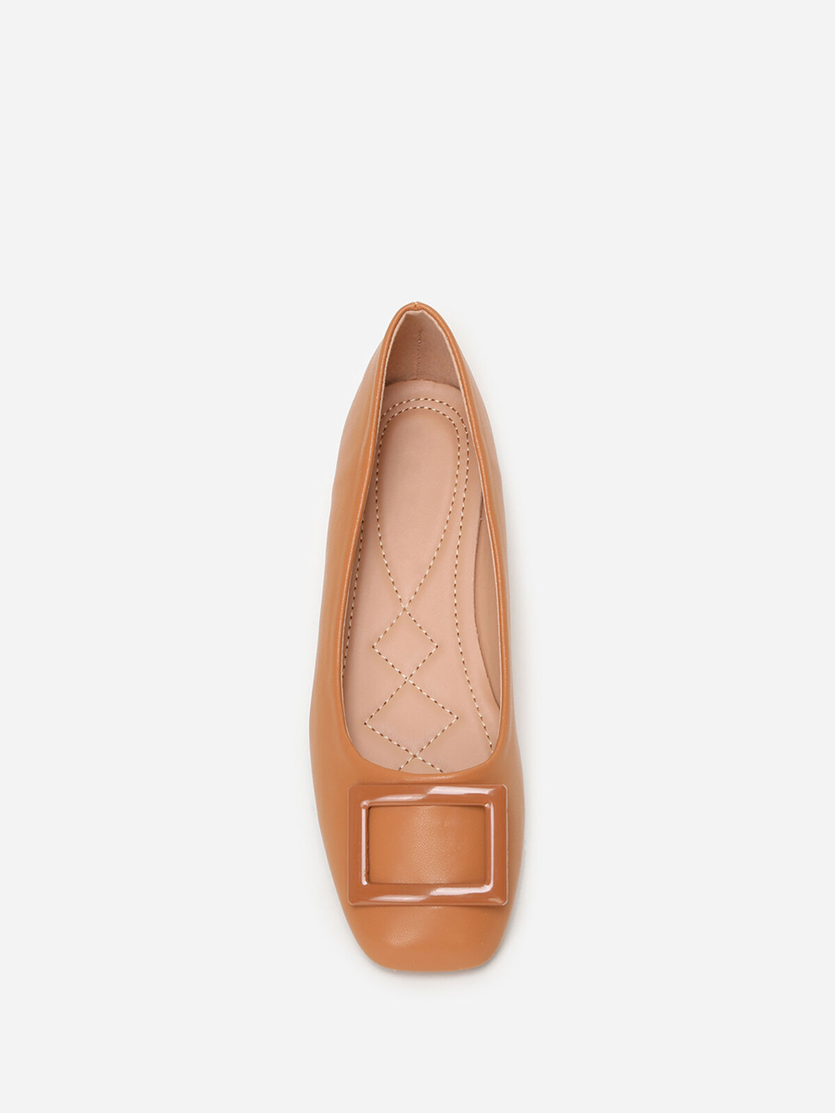 Ballerines à boucle et bout carrés- Camel