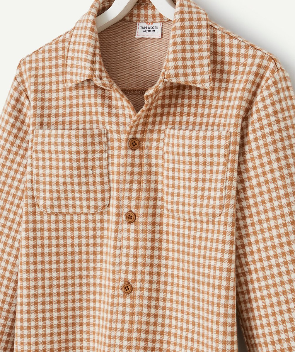 CHEMISE À CARREAUX GARÇON MARRON ET ÉCRU AVEC POCHES
