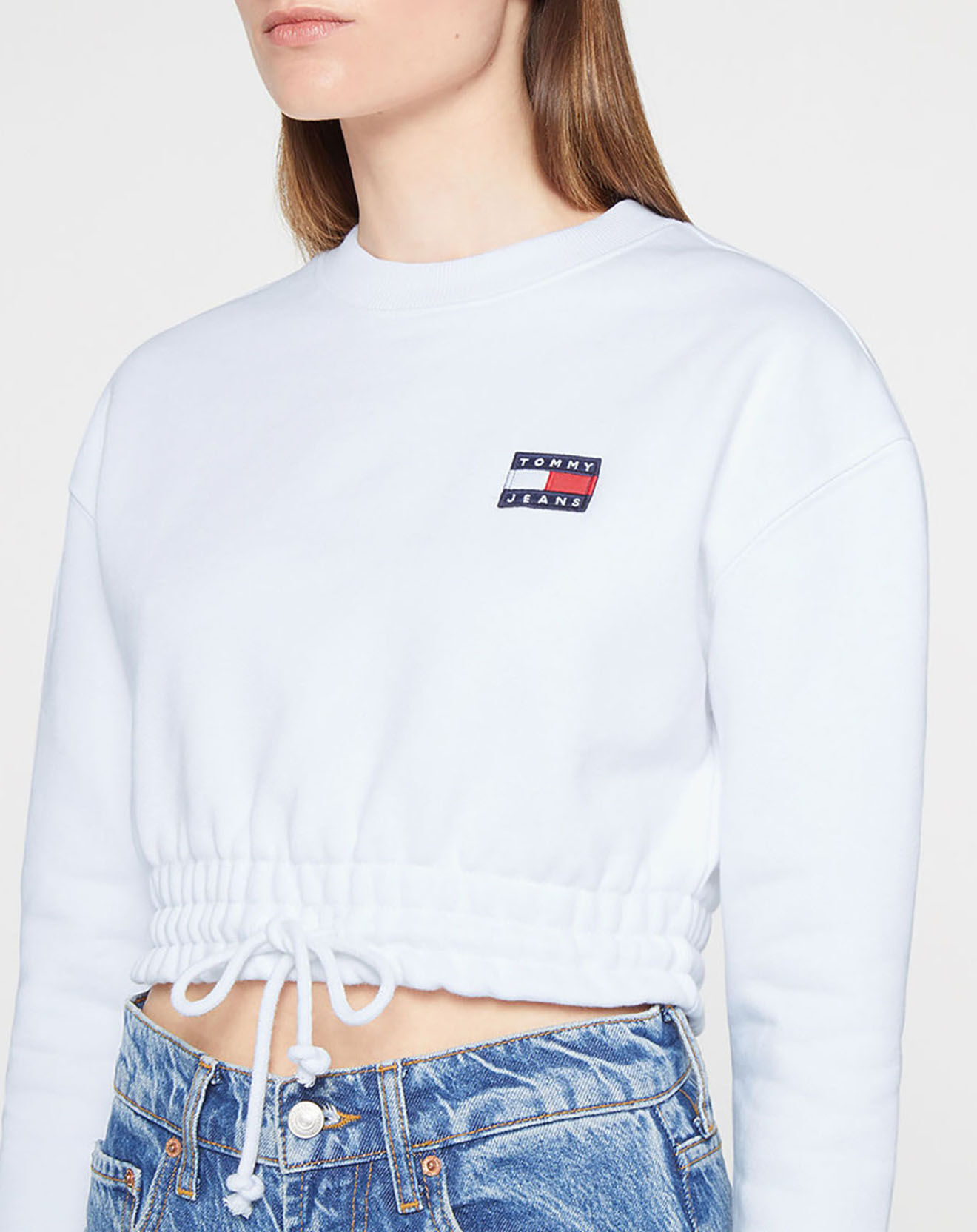 Tommy Jeans Sweat super cropped badge crew blanc