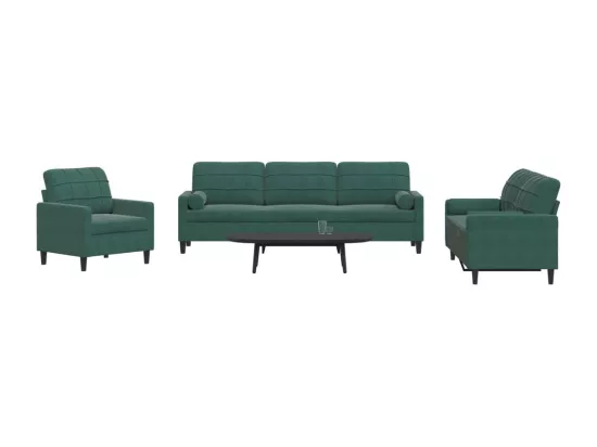 Ensemble de canapés 3 pcs avec coussins et traversins velours