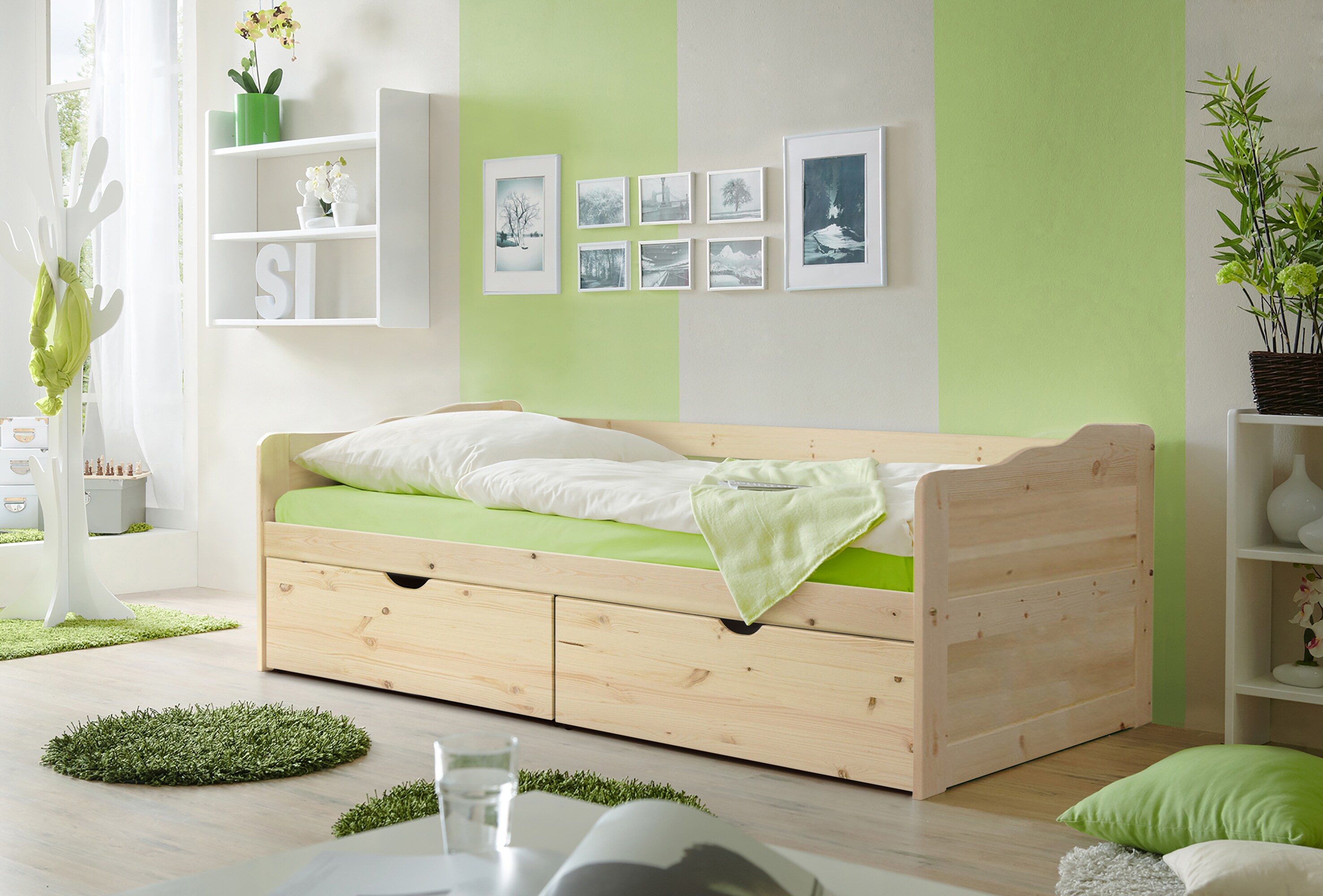 TiCAA Sofabett Funktionsbett Gästebett Melanie Kiefer Natur inkl. Matratze und Rollrost
