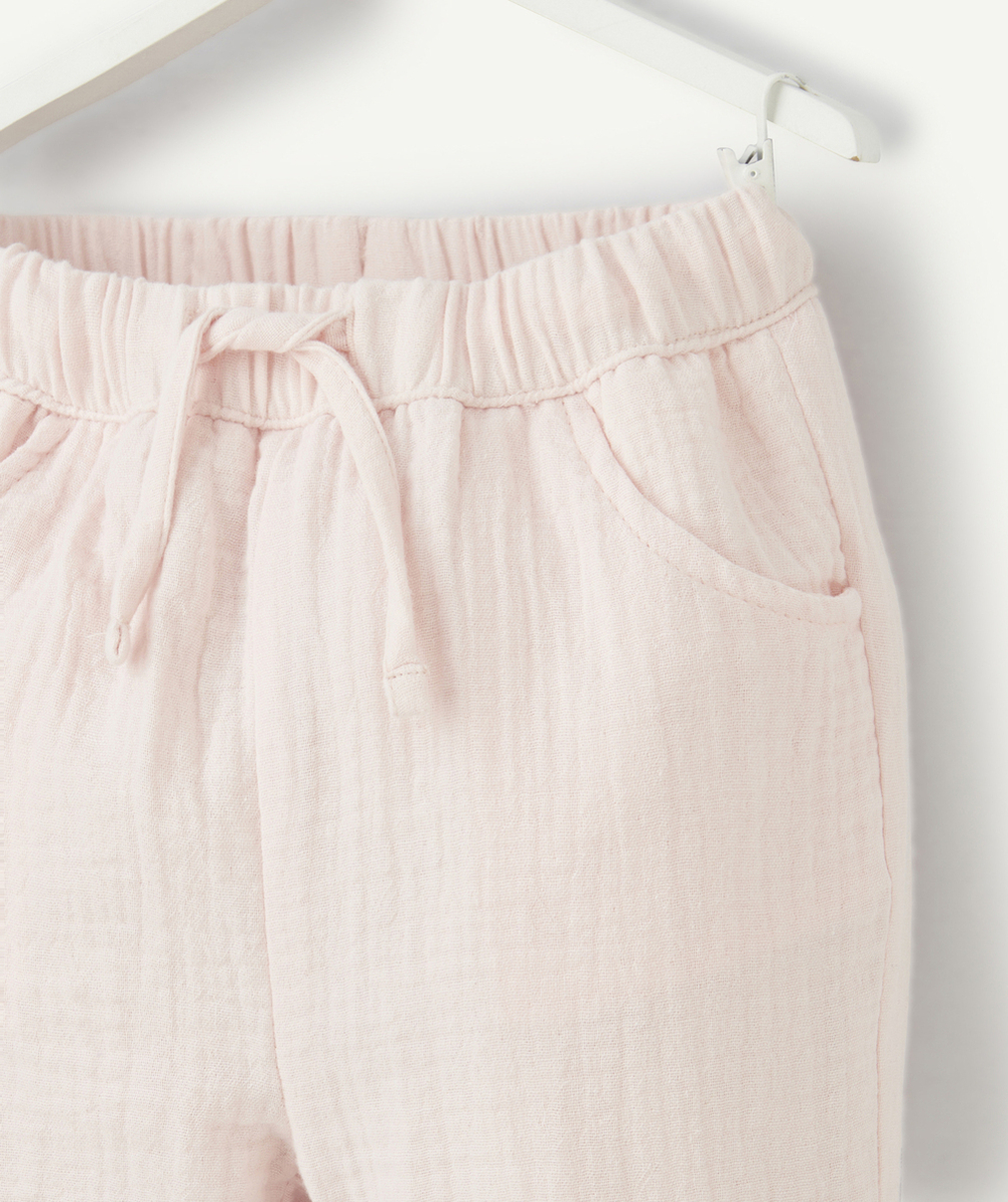 pantalon droit bébé fille en gaze de coton rose pastel